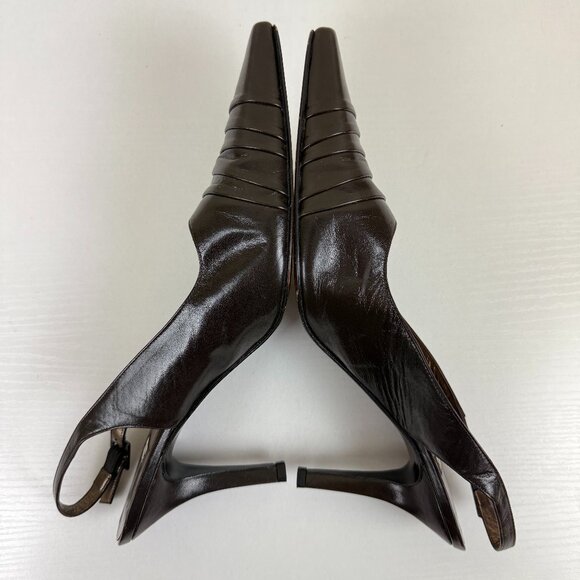 Stuart Weitzman Brown Pumps Pointed Toe Kitten Heel Sling Back Heels - Picture 7 of 10
